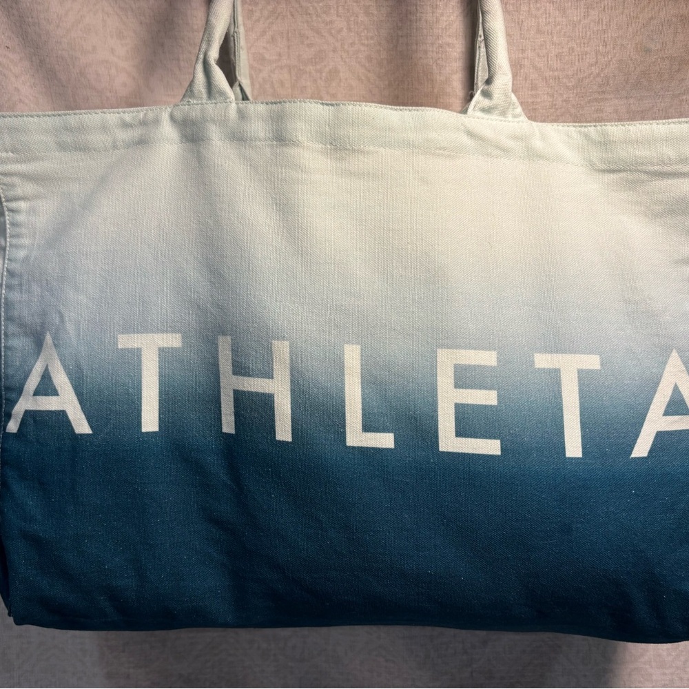 Athleta Canvas Tote Bag Large Gradient Logo Gym Beach Travel Bag